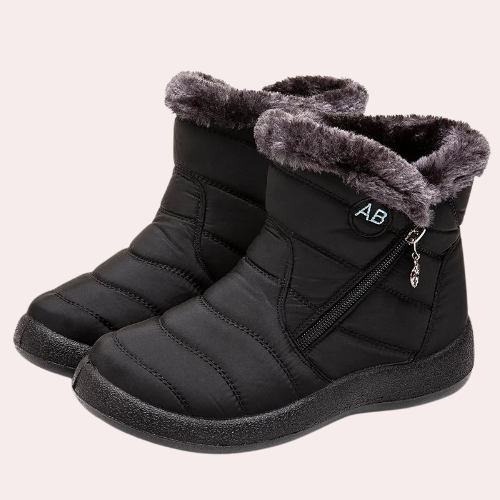 Women's quilted boots warm faux fur lined zipper cozy winter outdoor non-slip sole