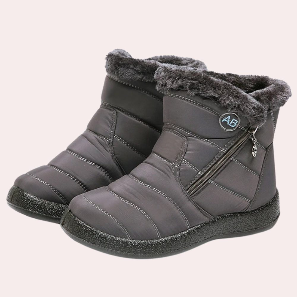 Women's quilted boots warm faux fur lined zipper cozy winter outdoor non-slip sole