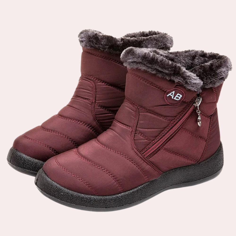 Women's quilted boots warm faux fur lined zipper cozy winter outdoor non-slip sole