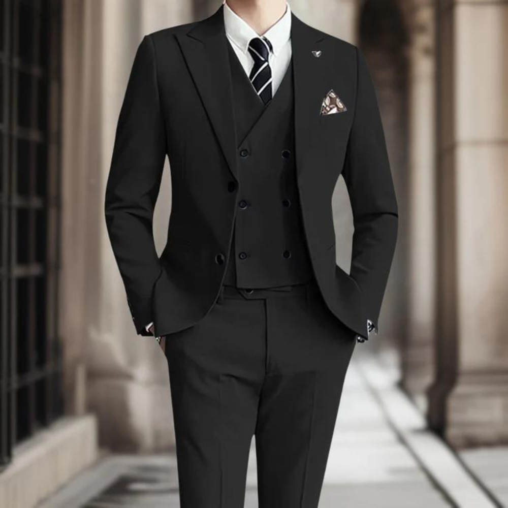Men's slim fit double-breasted blazer wool-look fabric tailored formal cut for modern professionals