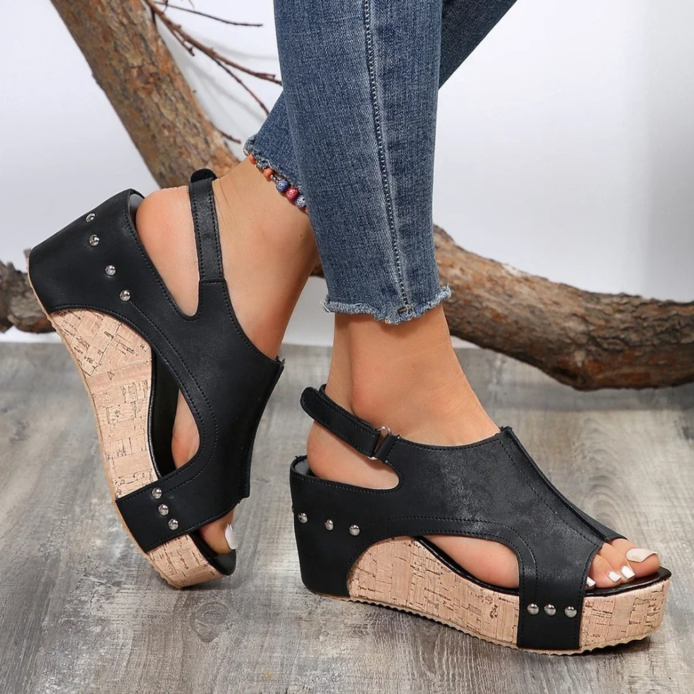 Women's wedge platform sandals open-toe design with adjustable back strap for all-day comfort
