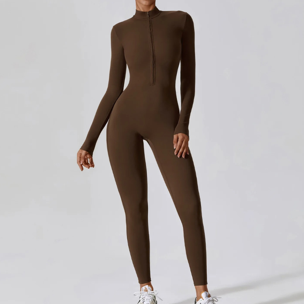 Nordic Flair women's black long sleeve yoga jumpsuit stretchy seamless bodysuit for training