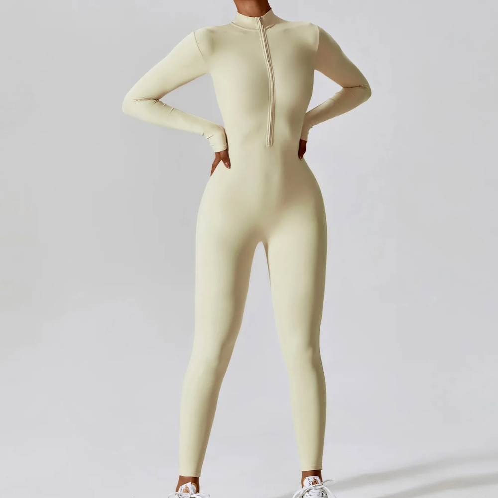 Nordic Flair women's black long-sleeve yoga jumpsuit seamless stretchable bodysuit for training