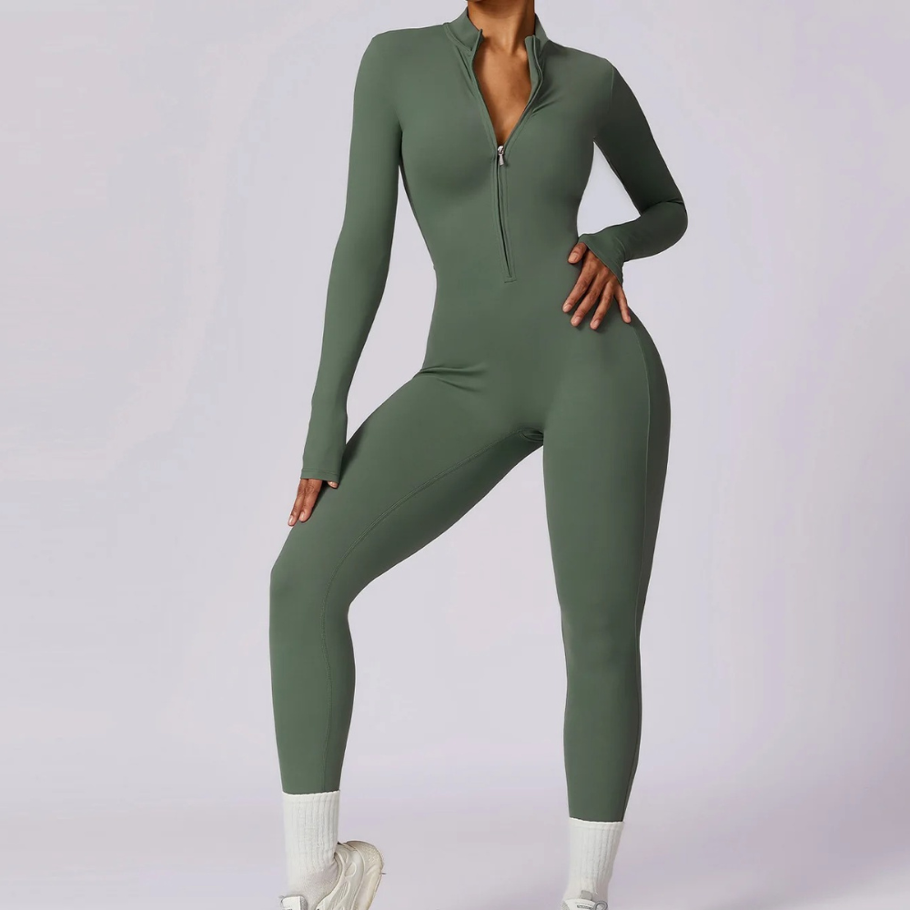 Nordic Flair women's black long sleeve yoga jumpsuit seamless stretchable bodysuit for training