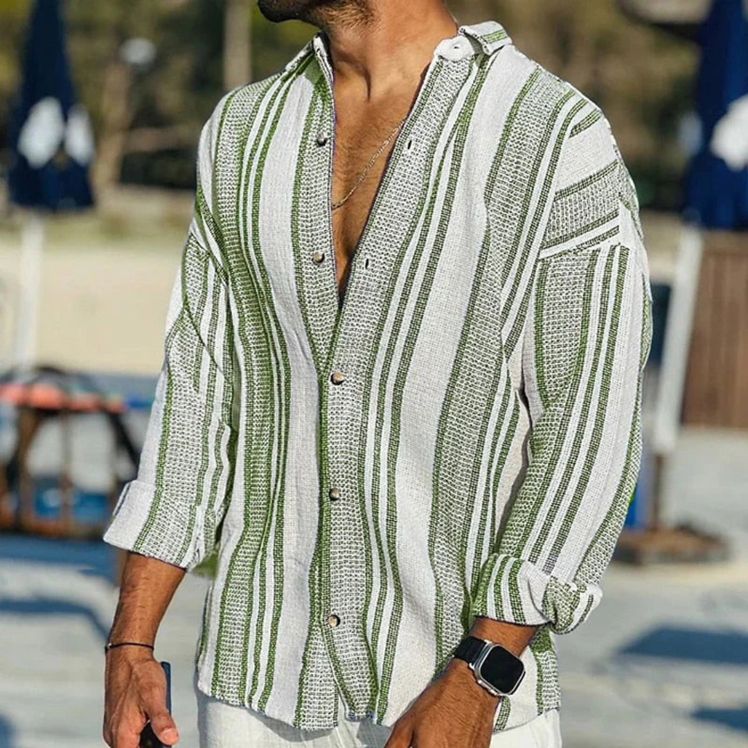 Men's oversize striped shirt in breathable soft fabric with relaxed loose fit for casual comfort