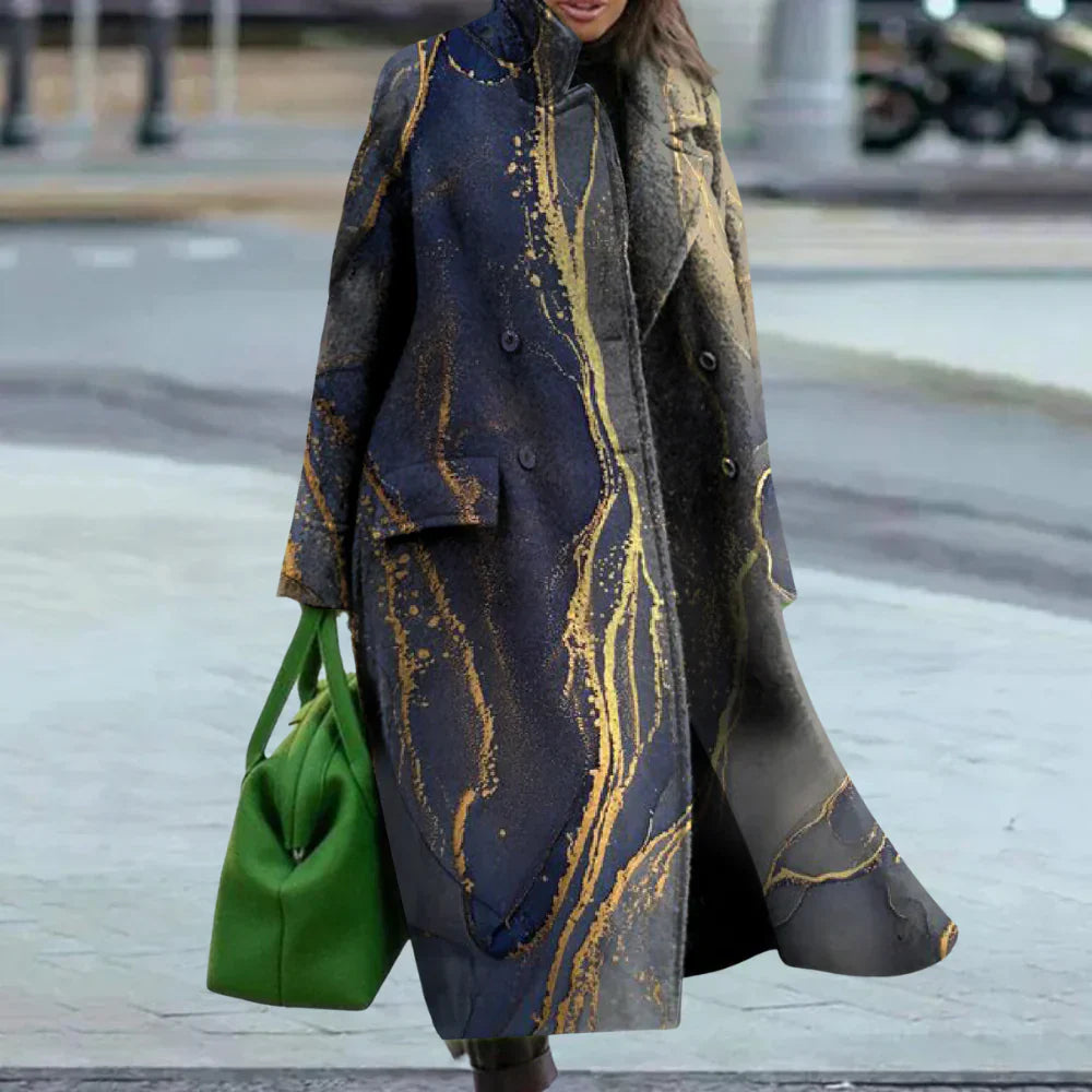 Women's wool blend full-length oversized overcoat abstract pattern button front fall winter coat