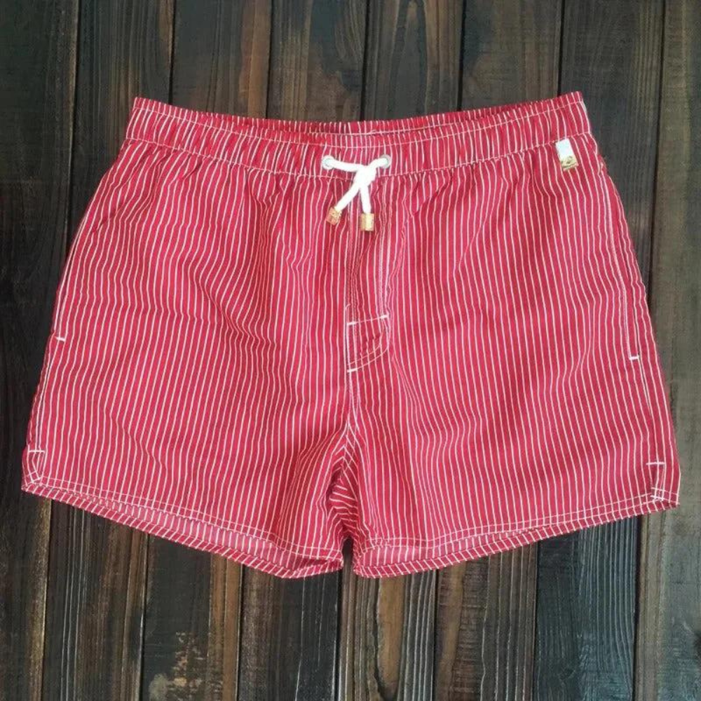 Men's striped swim trunks elastic drawstring waistband beach shorts comfortable all-day fit