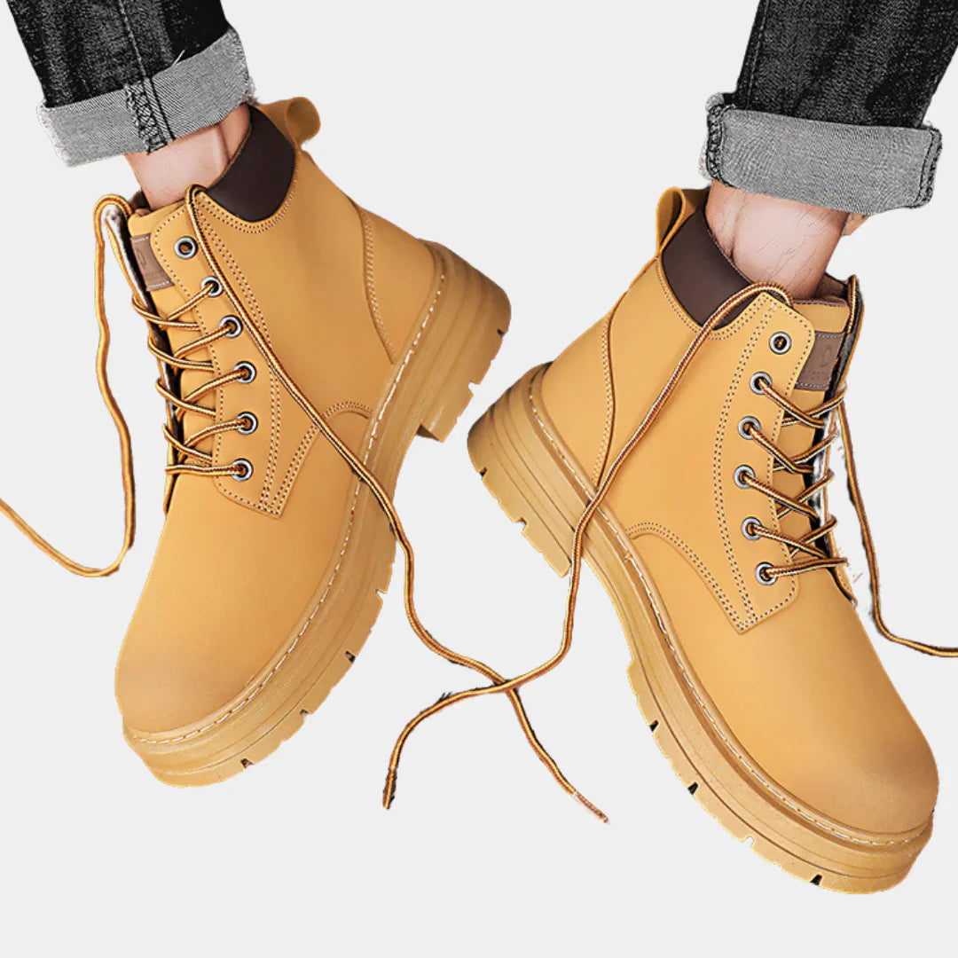 Men's brown leather lace-up boots classic vintage silhouette structured shaft durable craft