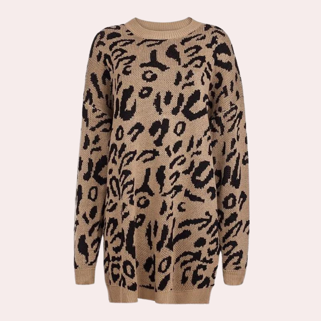 Women's leopard print sweater comfortable relaxed fit sustainable design bold pattern