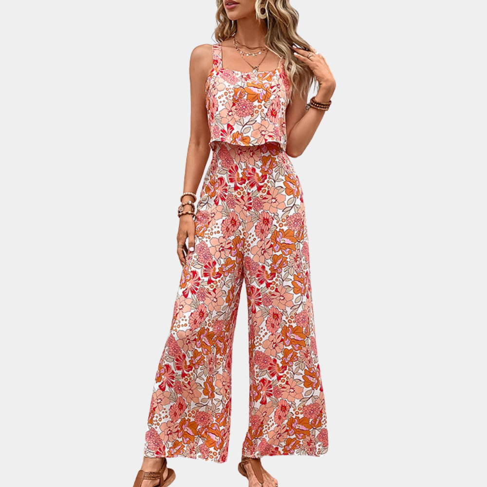 Women's sleeveless floral jumpsuit loose fit lightweight breathable fabric summer style