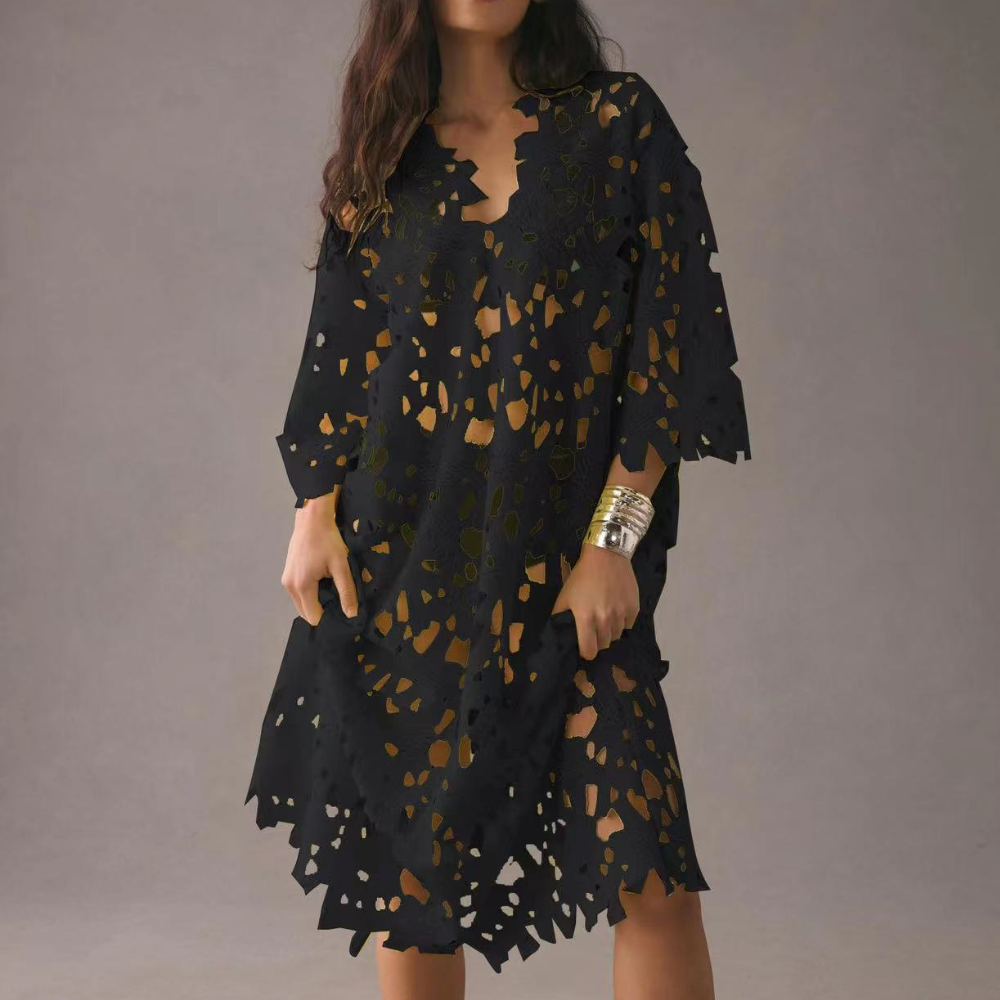 Women's Beach Dress – Lightweight Lace – Loose Fit – Knee-Length with 3/4 Sleeves - Urbann-Vibe