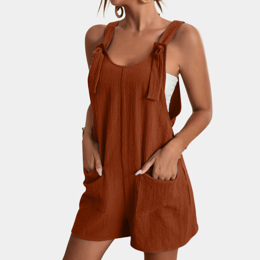 Women's sleeveless loose-fit jumpsuit with adjustable straps, casual summer one-piece style