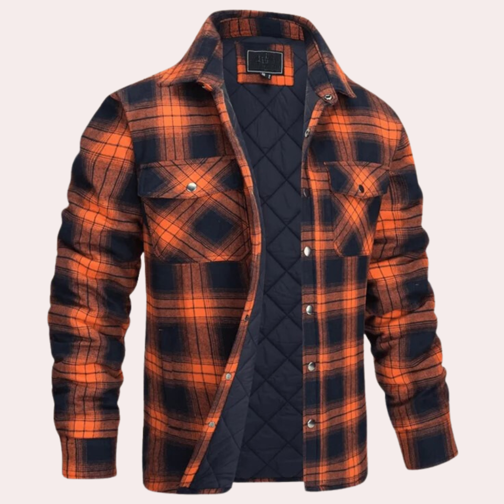 Men's quilted flannel shirt jacket in relaxed fit with button closure and chest pockets for everyday warmth