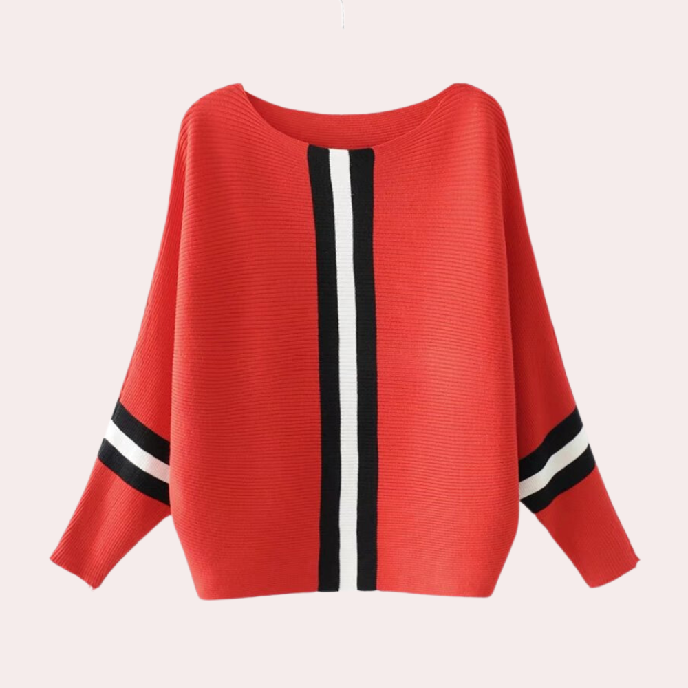 Karine women's minimalist striped knit sweater, soft comfortable modern fit with subtle stripe detail