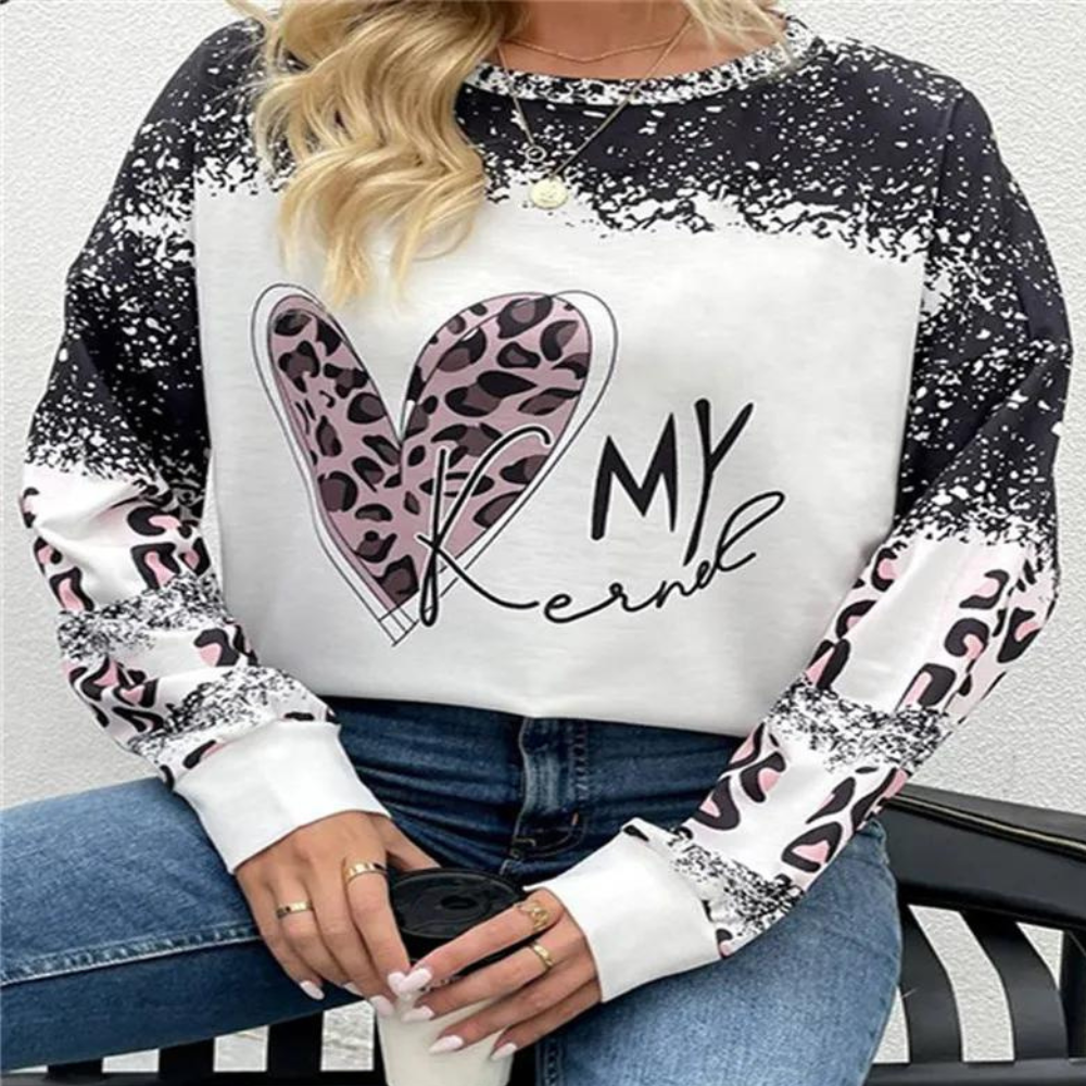 Women's relaxed-fit cotton sweatshirt with chevron denim-effect pattern for cozy everyday wear