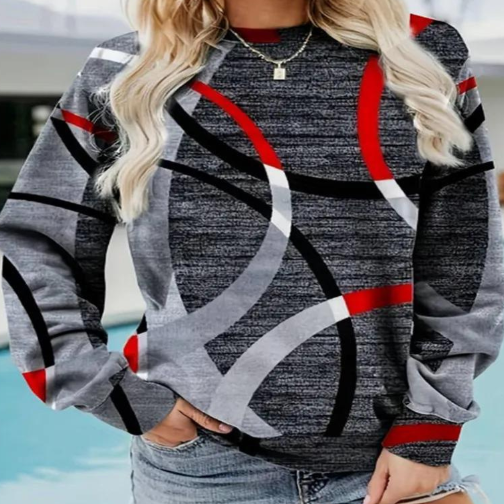Women's relaxed-fit cotton sweatshirt with chevron denim-effect pattern for cozy everyday wear
