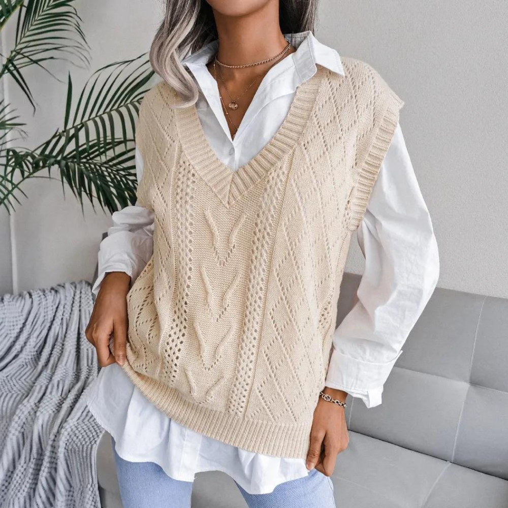 Women's soft yarn cable knit vest elegant pattern cozy layering versatile wardrobe essential