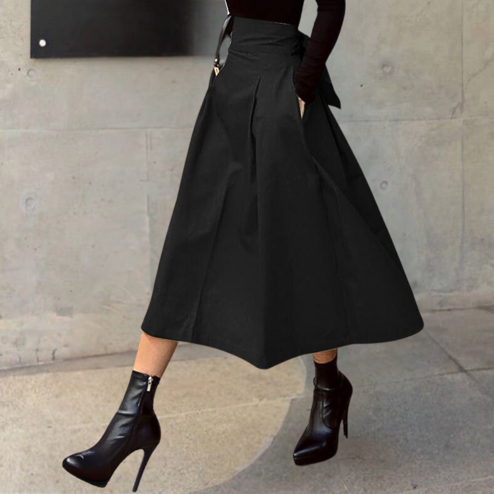 Women's black high waist cotton skirt with flattering silhouette for casual workwear everyday style