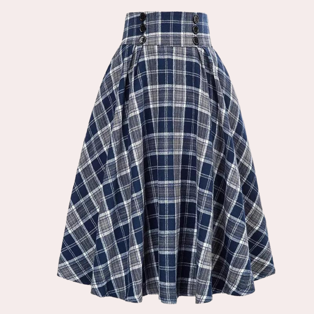 Pleated midi skirt high-waisted A-line silhouette with button detail, chic everyday women's fashion