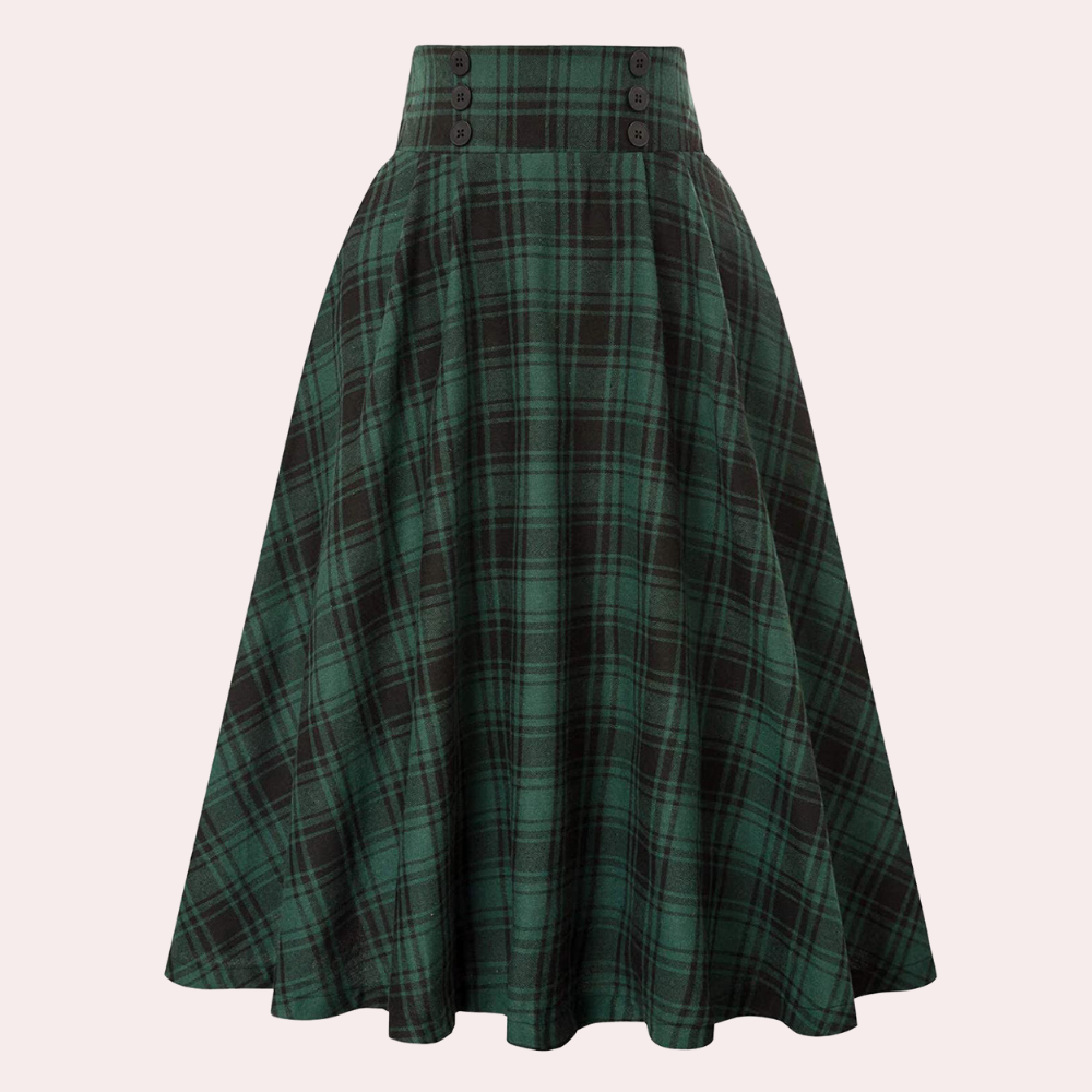 Women's pleated midi skirt high-waisted A-line silhouette with button detail everyday chic style