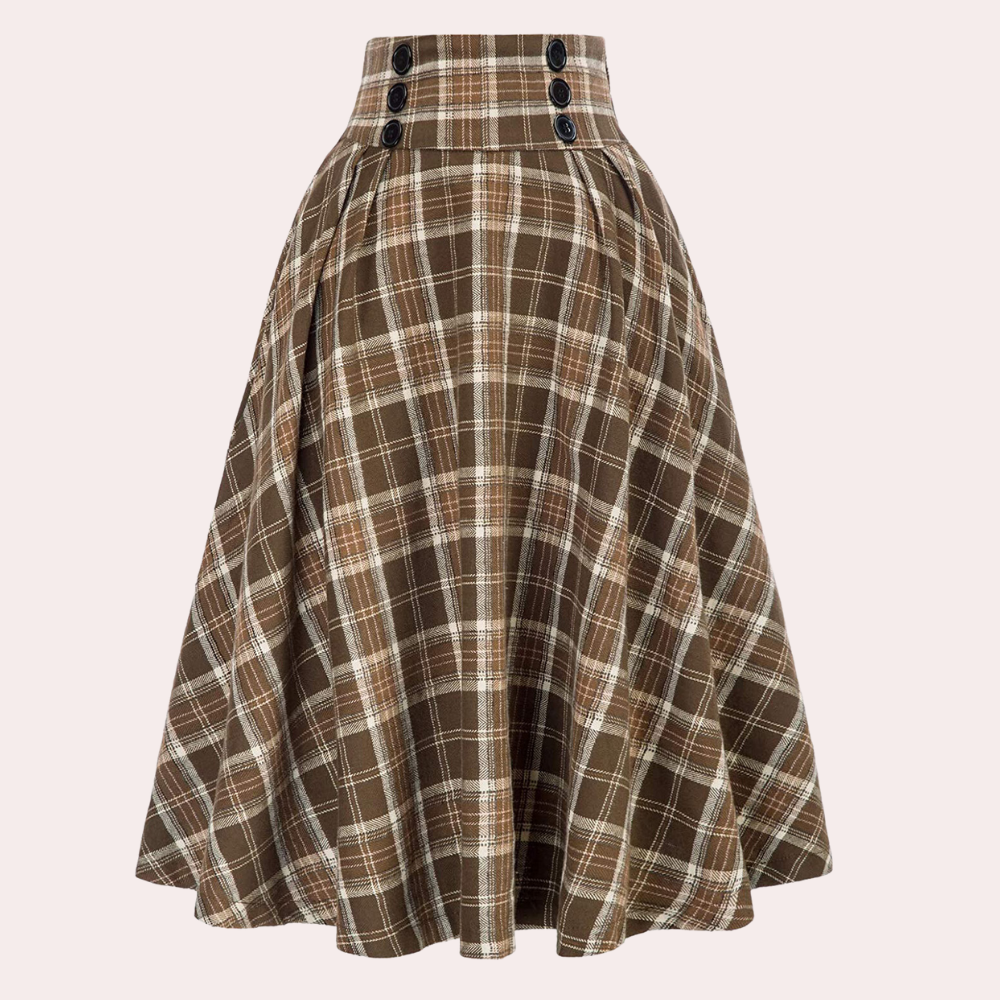Pleated midi skirt high-waisted A-line silhouette with button detail chic everyday women fashion