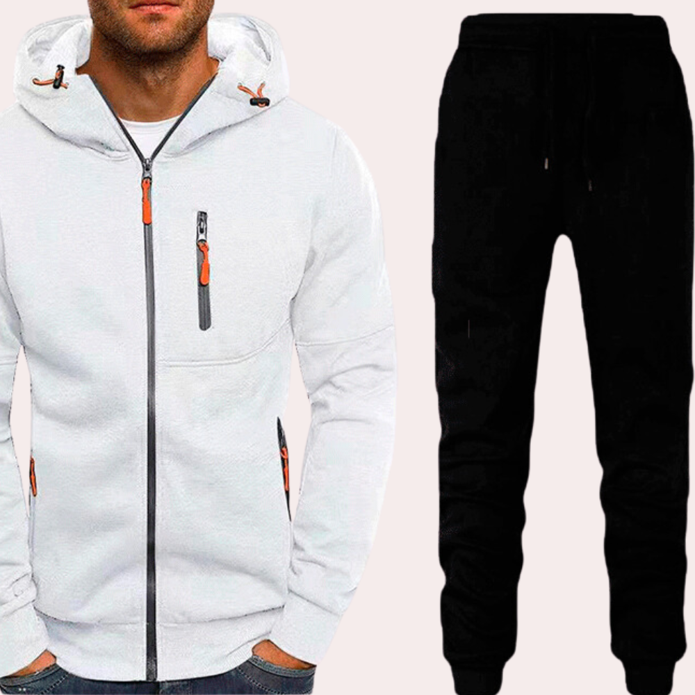 Men's zip-up hoodie and joggers matching set, sporty casual fit with full-front zipper