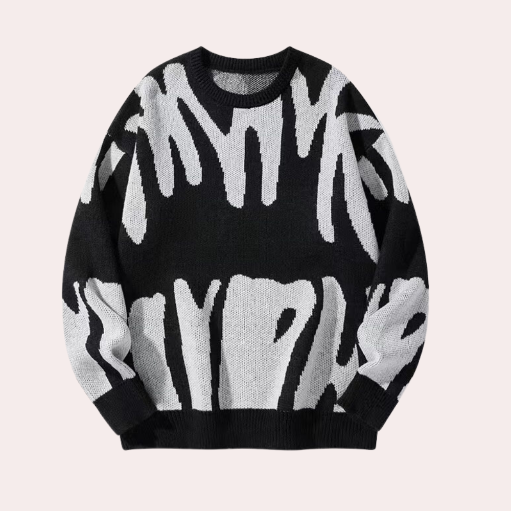 Men's Nordic abstract pattern knitted sweater relaxed fit warm winter cotton-acrylic blend