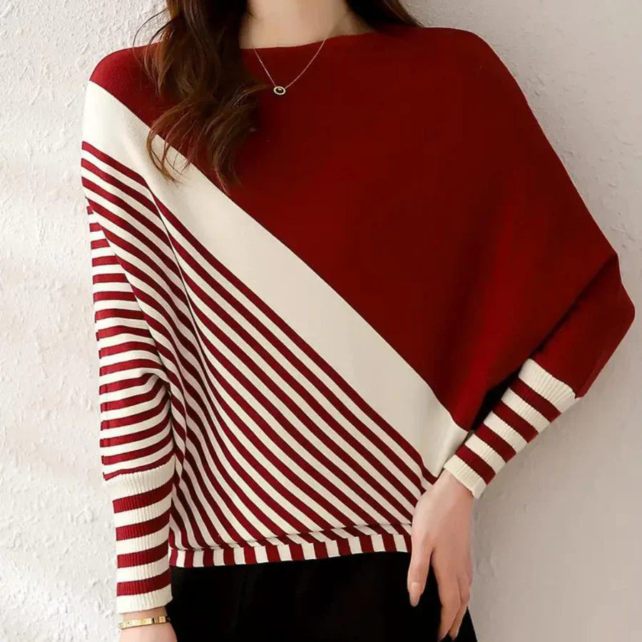 Women's cozy striped batwing jumper with relaxed oversized sleeves for effortless everyday style
