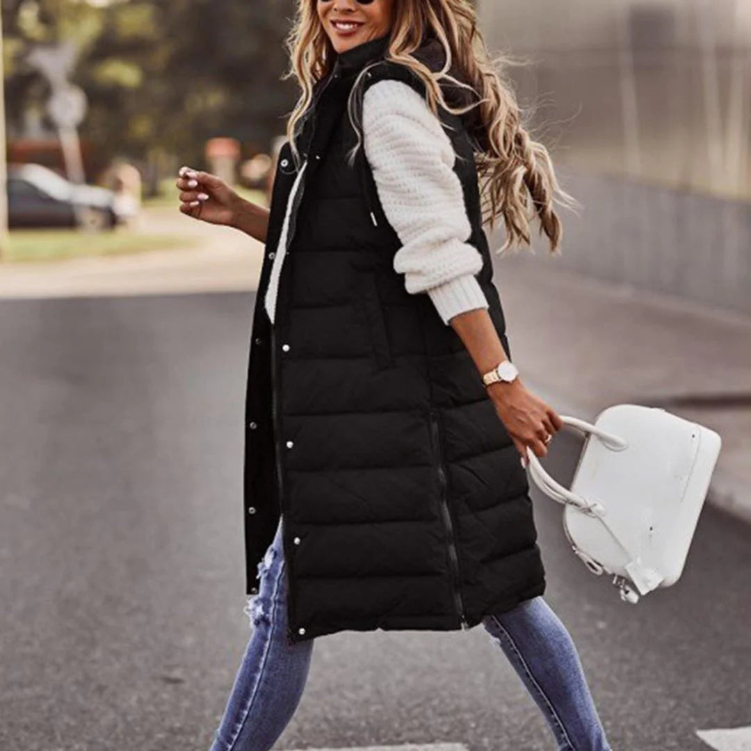 Women's sleeveless quilted vest jacket cozy layering essential for outdoor warmth