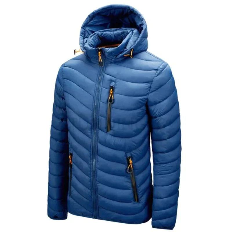 Calvin men's lightweight navy blue outdoor down jacket with water-repellent shell for cold weather