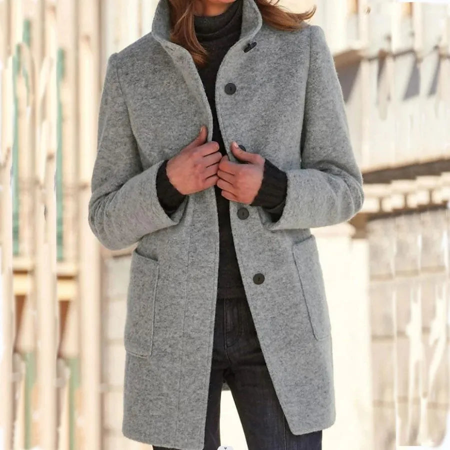 Camille women's slim-fit jacket with stand-up collar, elegant tailored silhouette for casual and formal wear
