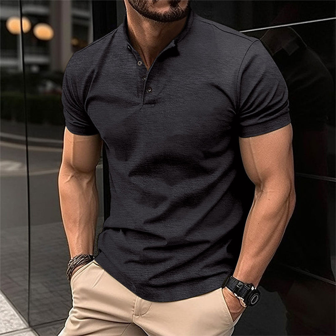 Men's slim fit polo shirt stand-up collar modern tailored smart casual everyday style