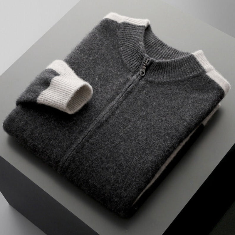 Charcoal unisex wool blend jacket with sharp collar and hidden snap front closure for cold weather