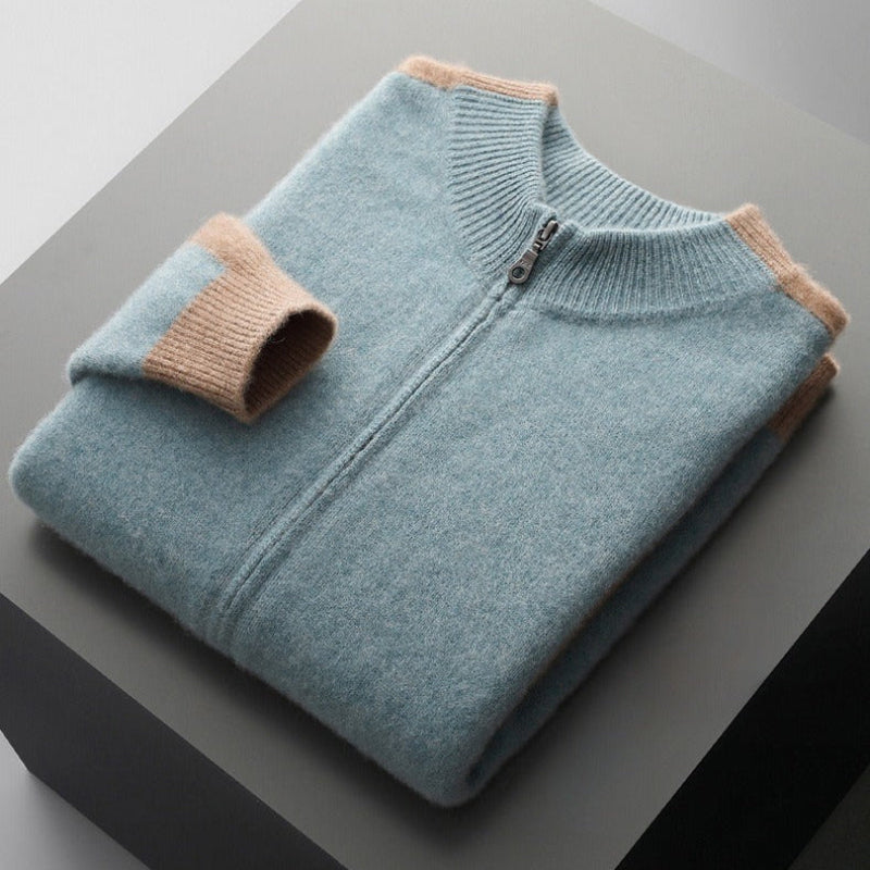 Structured unisex wool blend jacket with snap front closure and sharp collar for cold weather layering