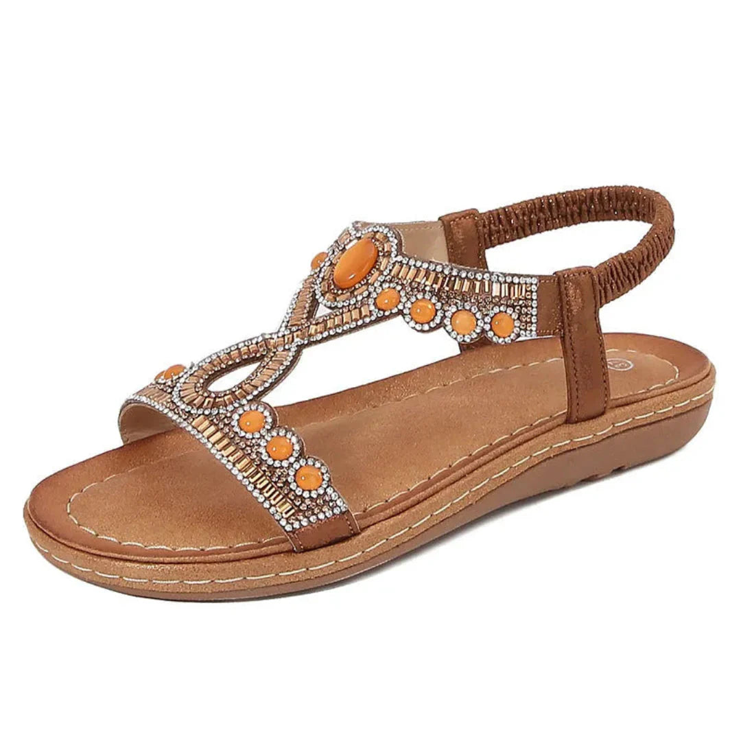 Ariana crystal beaded slingback flat sandals open-toe embellished straps cushioned footbed