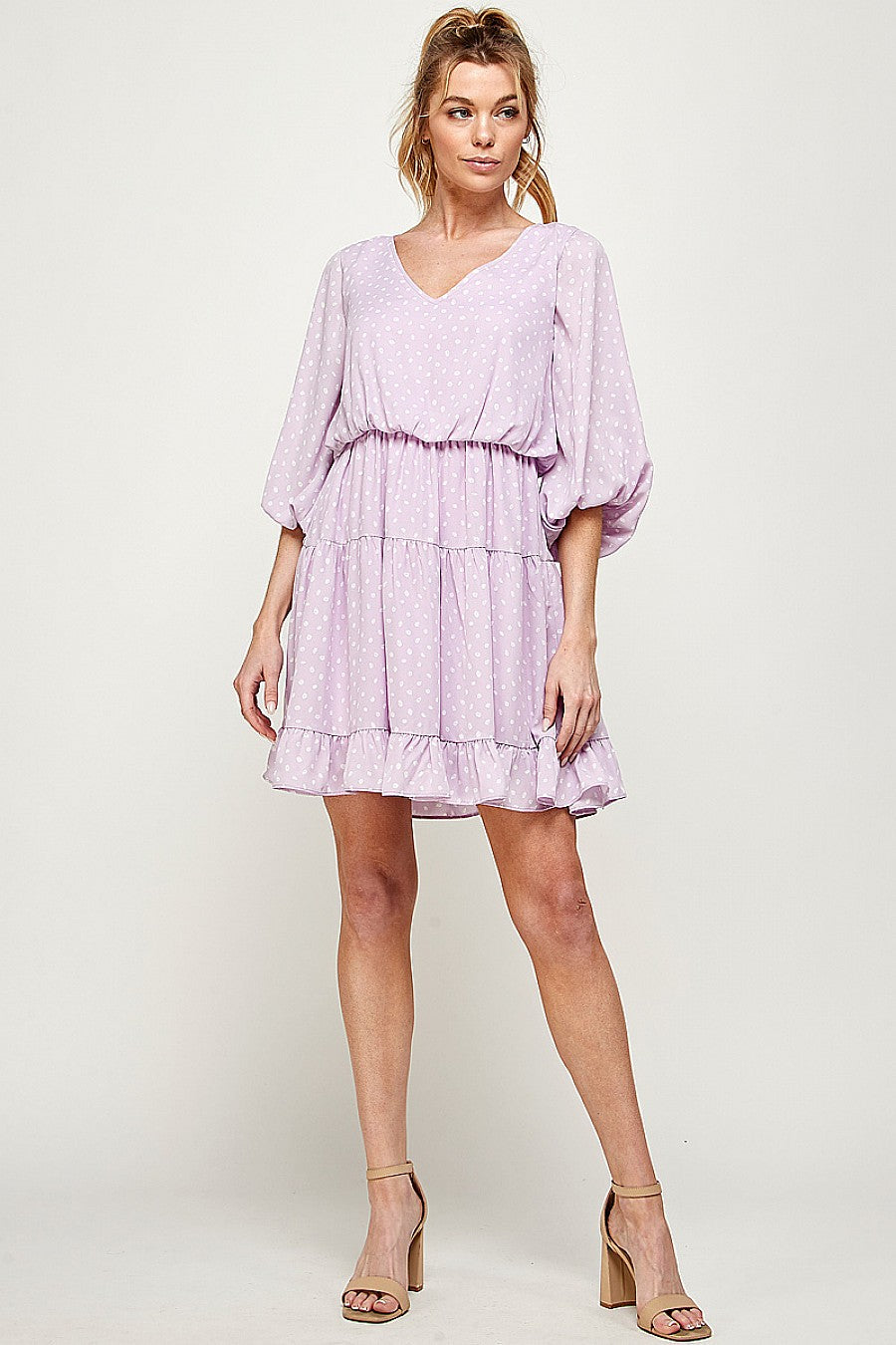 Women's printed ruffled dress, vibrant multicolor print, 3/4 sleeves, above-knee flirty frills