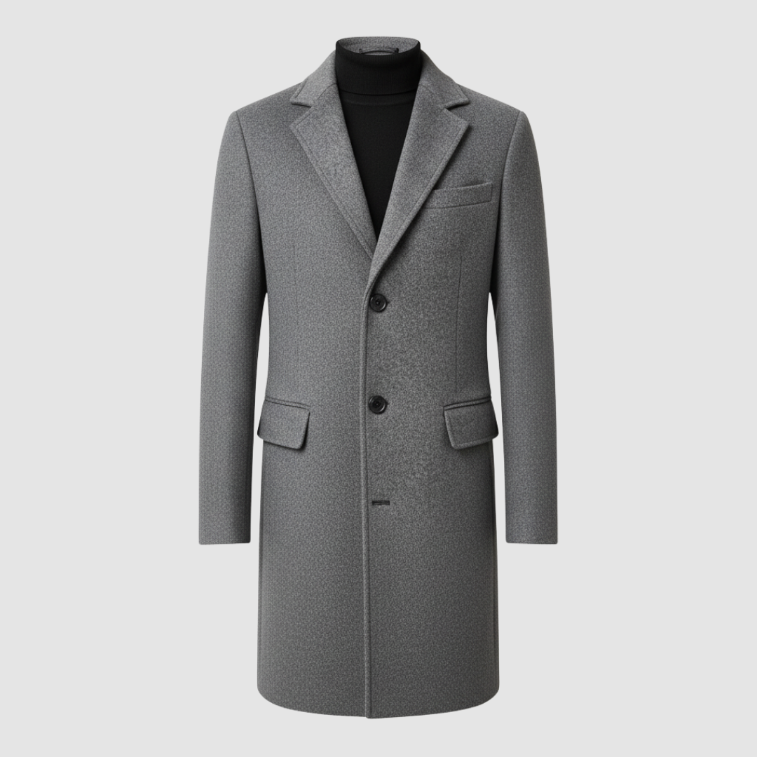 Men's elegant three-button formal coat classic tailored cut with side pockets cold-weather outerwear