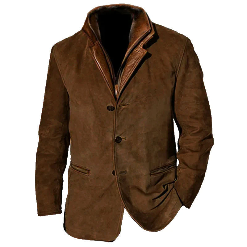 Men's dark winter jacket notch lapel button closure business casual versatile slim fit coat
