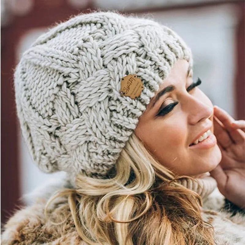 Women's soft knitted beanie bonnet elegant winter style warm fine knit cold weather hat