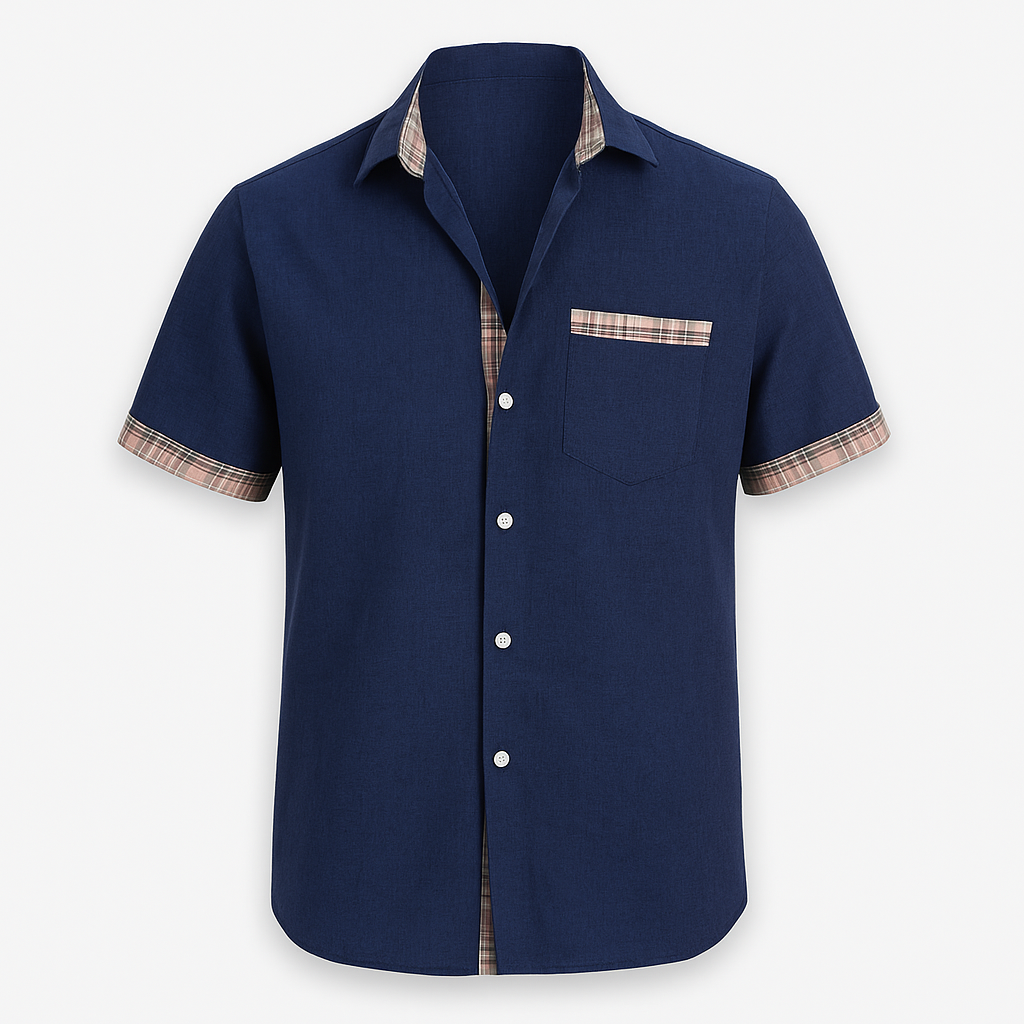 Men's slim fit short sleeve cotton dress shirt in solid color, breathable work-ready professional style