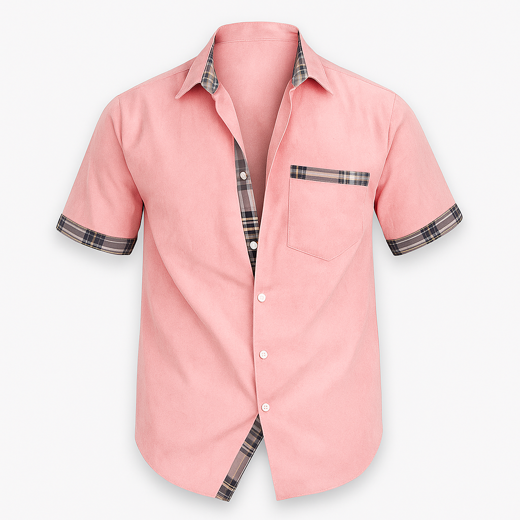 Men's slim fit short sleeve cotton dress shirt in solid color, breathable workwear essential