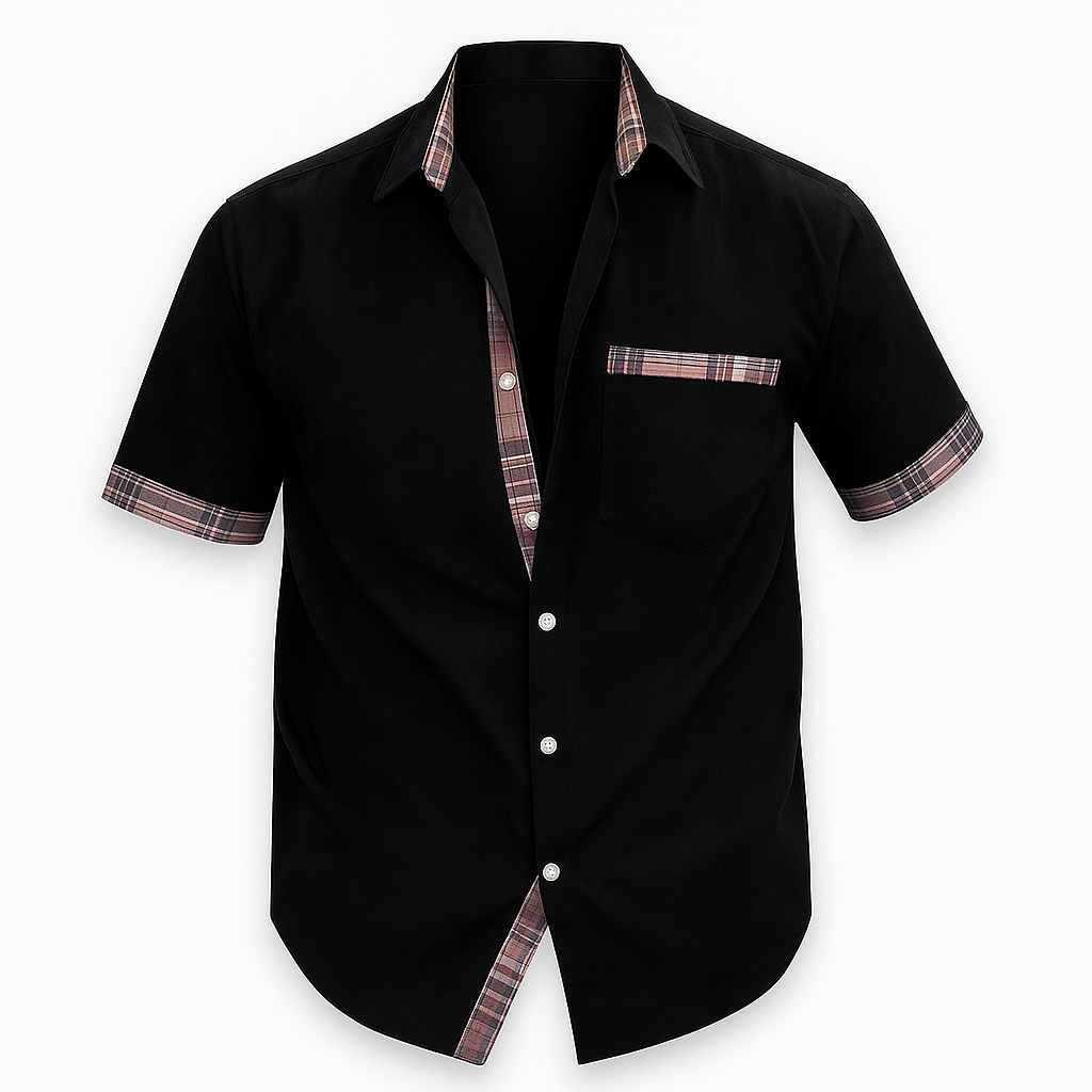 Men's slim fit short sleeve cotton dress shirt breathable lightweight fabric for office wear