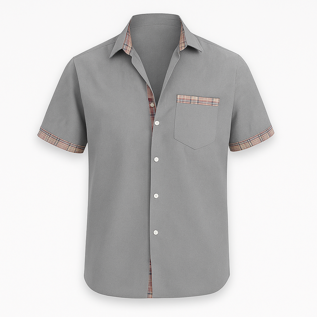 Men's slim fit short sleeve cotton dress shirt, breathable fabric, modern cut for work