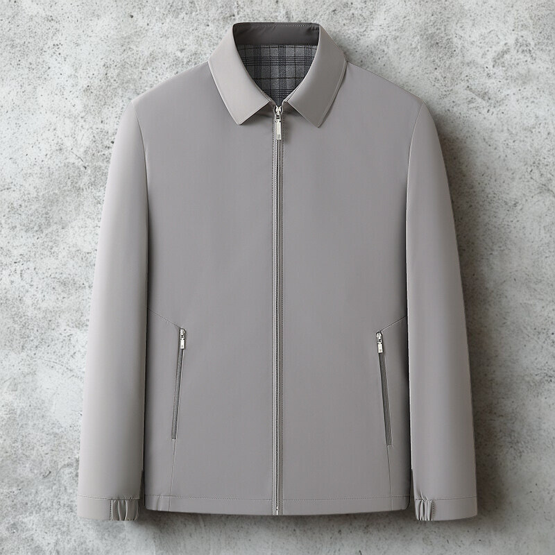 Men's regular fit jacket with zipper closure and plaid lined interior for versatile everyday outerwear