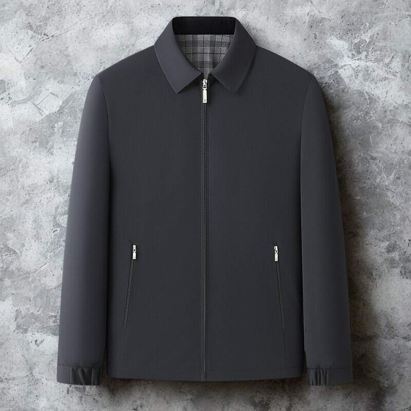 Men's regular fit jacket with zipper closure and plaid lined interior for versatile everyday outerwear