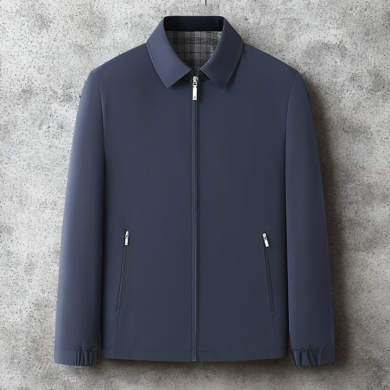 Men's regular fit everyday jacket with zipper closure and plaid lined interior for versatile outerwear