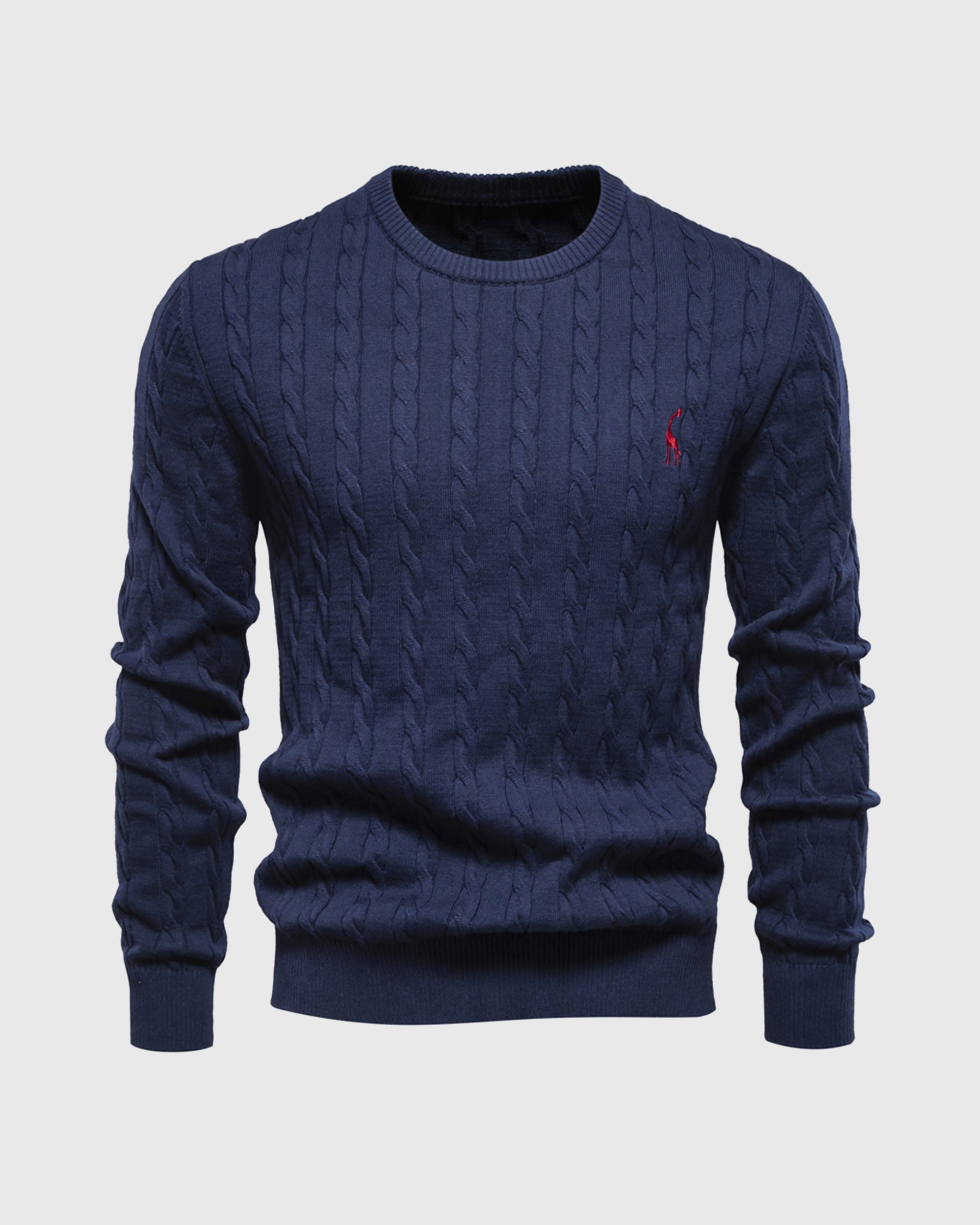 Men's cable knit sweater regular fit ribbed edges breathable soft fiber blend casual everyday style