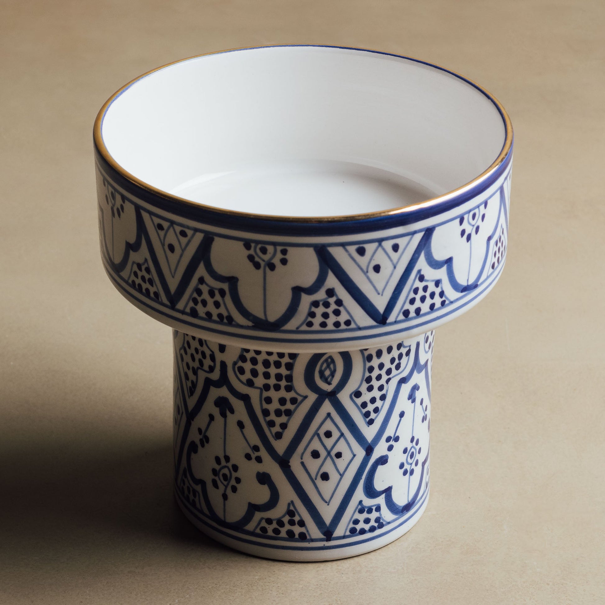 Fez Royal Azure Pedestal Bowl - Handcrafted with 12 Carat Gold Accents - Urbann-Vibe