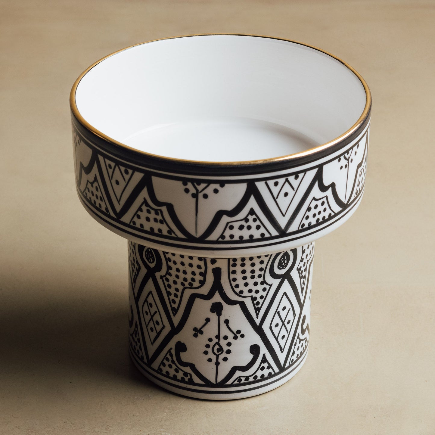 Fez Noir Pedestal Bowl - Handcrafted with 12 Carat Gold Accents - Urbann-Vibe