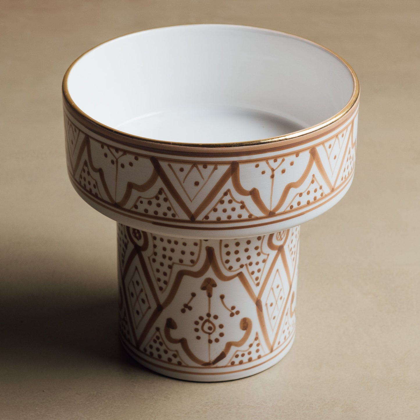 Fez Sand Pedestal Bowl - Handcrafted with 12 Carat Gold Accents - Urbann-Vibe